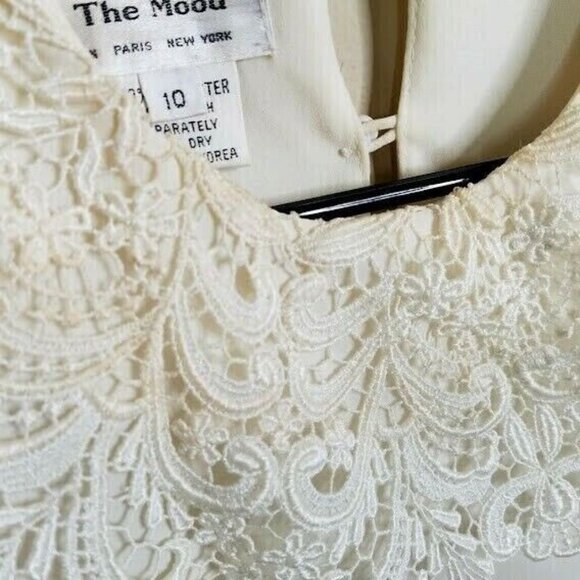 In The Mood Womens Chiffon Dress Size 10 Vintage Lace Collar Rosettes Off White - Picture 4 of 10